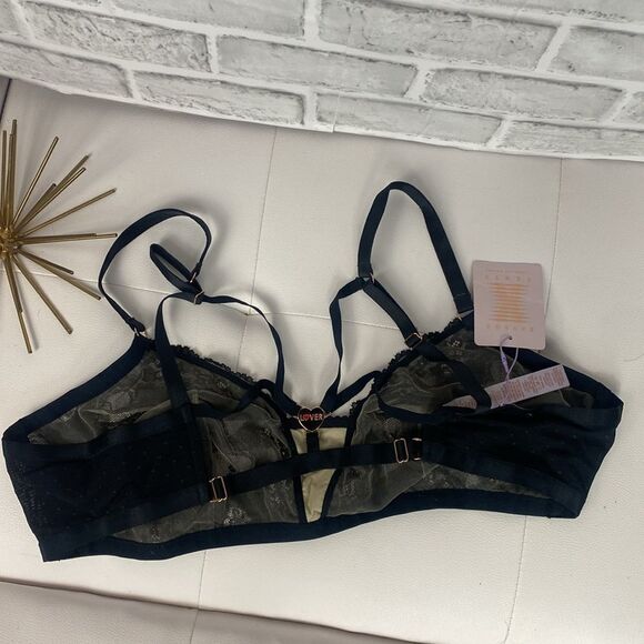 Savage X Fenty NWT Black Candy Hearts Lace Bralette in Caviar 2XL 330 - Picture 7 of 11